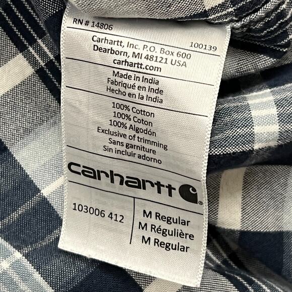 Carhartt Shirt Mens M Gray Navy Plaid Relaxed Workwear Short Sleeve Button Down - Picture 6 of 9